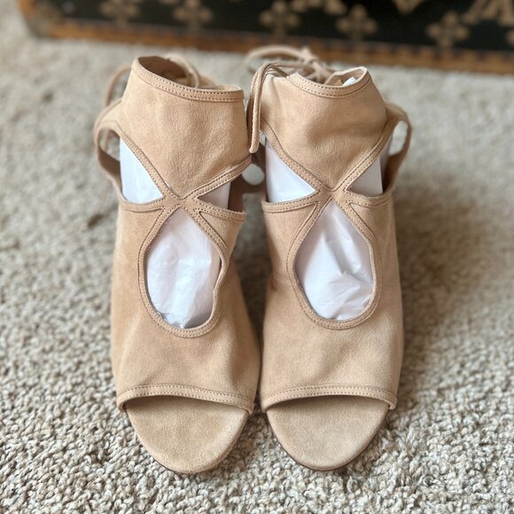 Aquazzura Suede Nude 'Sexy Thing' Heels Tie Ankle Booties, ASO Olivia Palermo - Picture 5 of 8